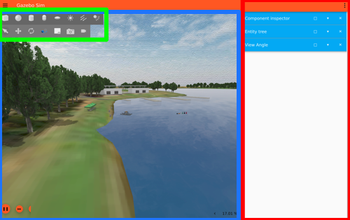 A screenshot of gazebo. 3 boxes are drawn on top of it.